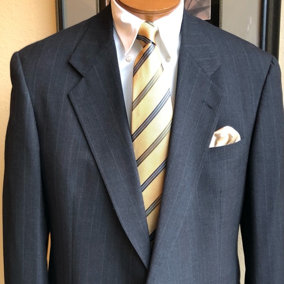 Hart Schaffner & Marx Famous Barr 2 Piece Dark Gray Pinstripe Wool Suit Size 43L - Picture 6 of 16